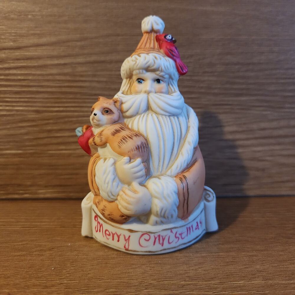 Vintage Ceramic Woodland Santa Claus Racoon Bell KSA Kurt S Adler Inc